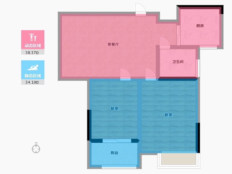 浙江省-宁波市-乐江名庭-64.42-户型库-动静分区