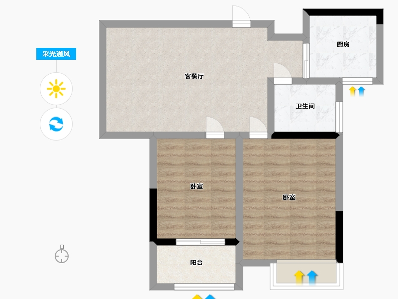 浙江省-宁波市-乐江名庭-64.42-户型库-采光通风