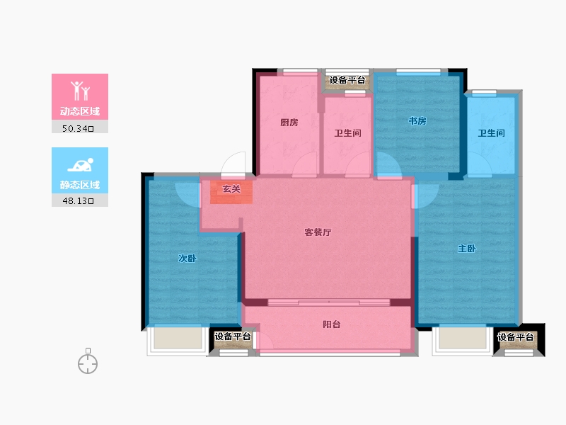 江苏省-常州市-万科弘阳君望甲第住宅-91.00-户型库-动静分区