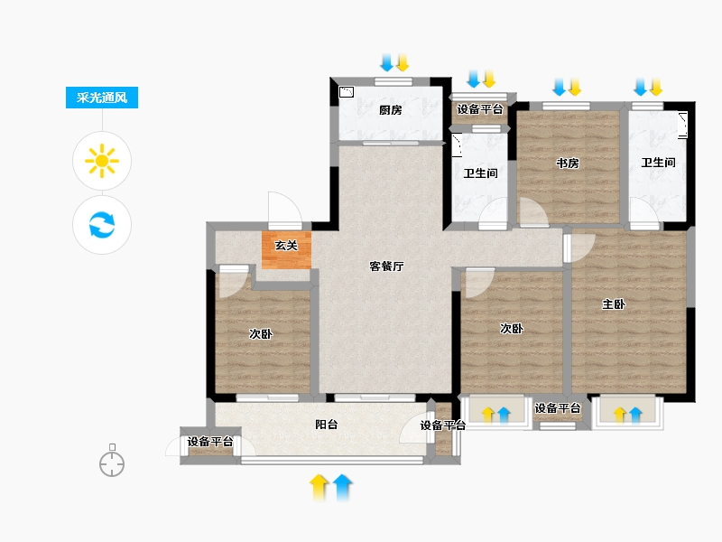 江苏省-常州市-万科弘阳君望甲第住宅-112.01-户型库-采光通风