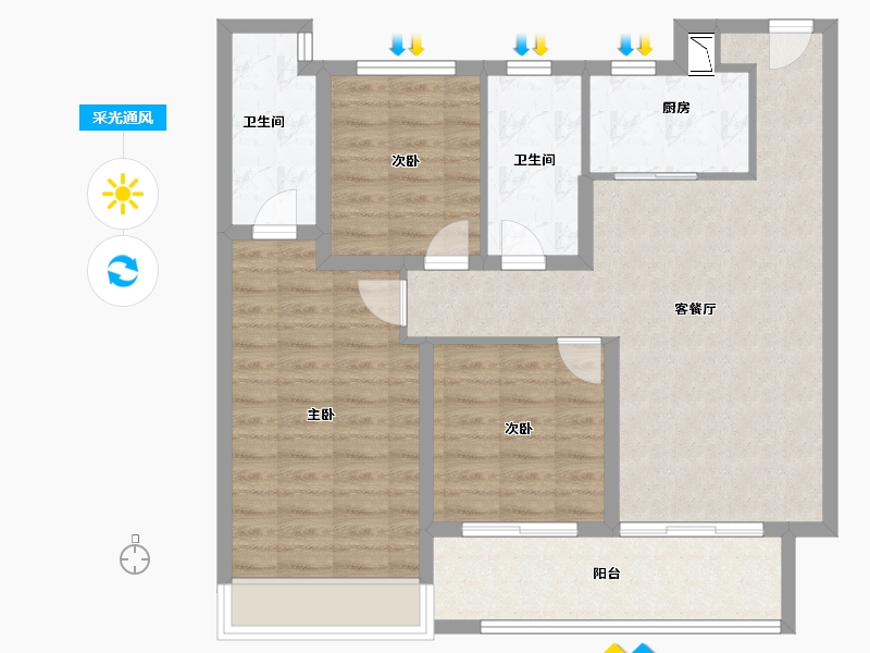 江苏省-徐州市-红星·云龙金茂悦-90.09-户型库-采光通风