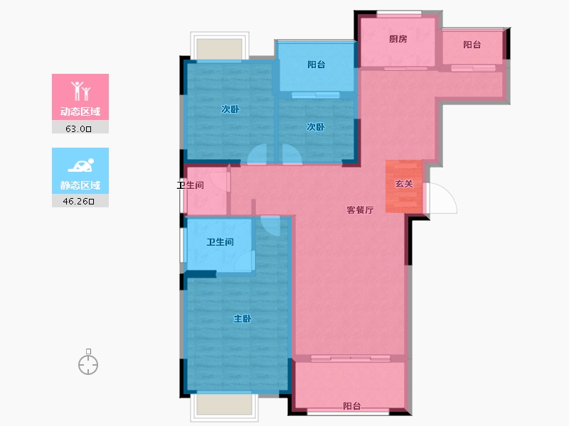 安徽省-阜阳市-成美·翡翠公馆-98.00-户型库-动静分区