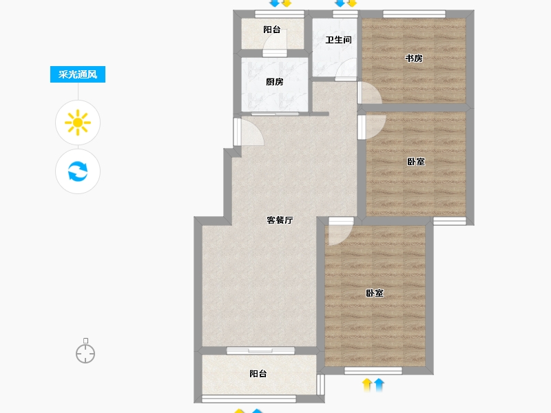 安徽省-淮南市-龙成奥韵-76.30-户型库-采光通风