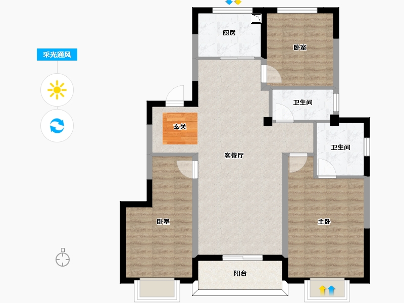 浙江省-宁波市-融创杭州湾壹号-94.00-户型库-采光通风