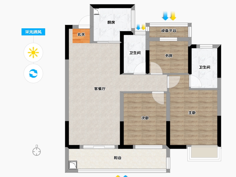 浙江省-台州市-锦绣东方·国风小镇-86.00-户型库-采光通风