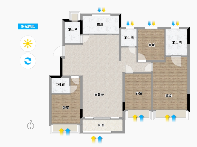 浙江省-湖州市-湖州蓝光雍锦园-136.00-户型库-采光通风