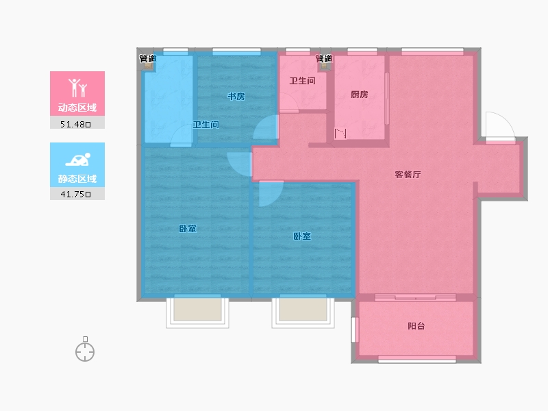 安徽省-淮南市-孔雀城时代北宸-84.07-户型库-动静分区