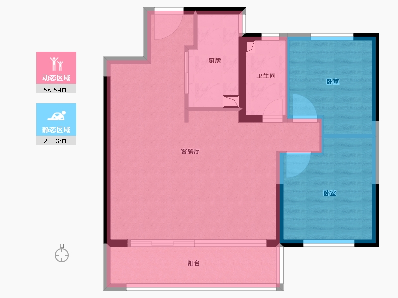 陕西省-咸阳市-绿地新都会-69.54-户型库-动静分区