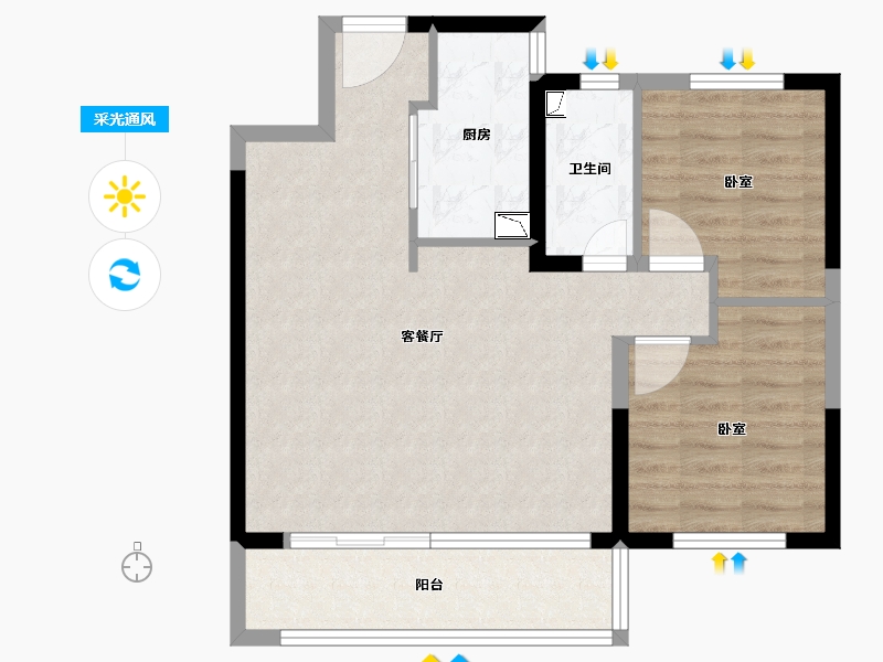 陕西省-咸阳市-绿地新都会-69.54-户型库-采光通风