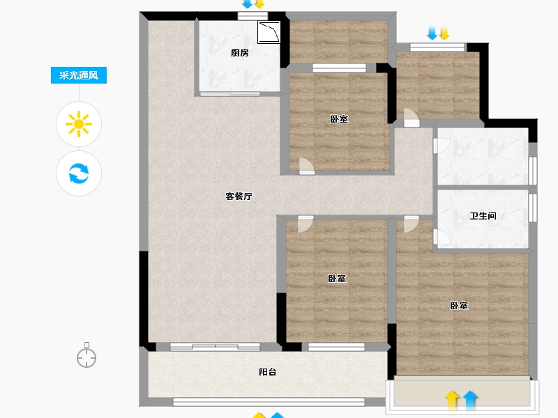 浙江省-湖州市-中梁翡丽蓝湾-94.58-户型库-采光通风