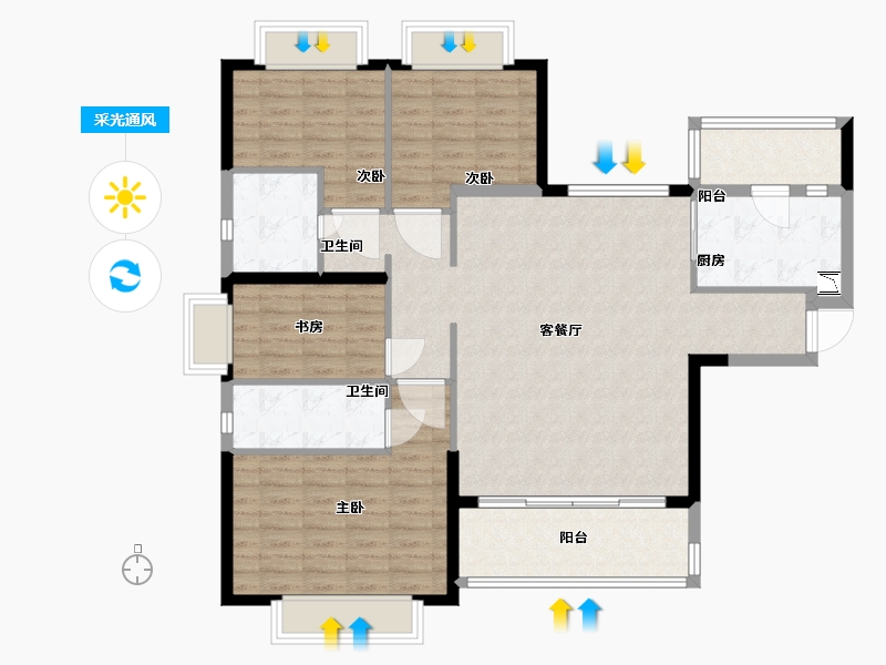 福建省-南平市-恒大名都-115.00-户型库-采光通风