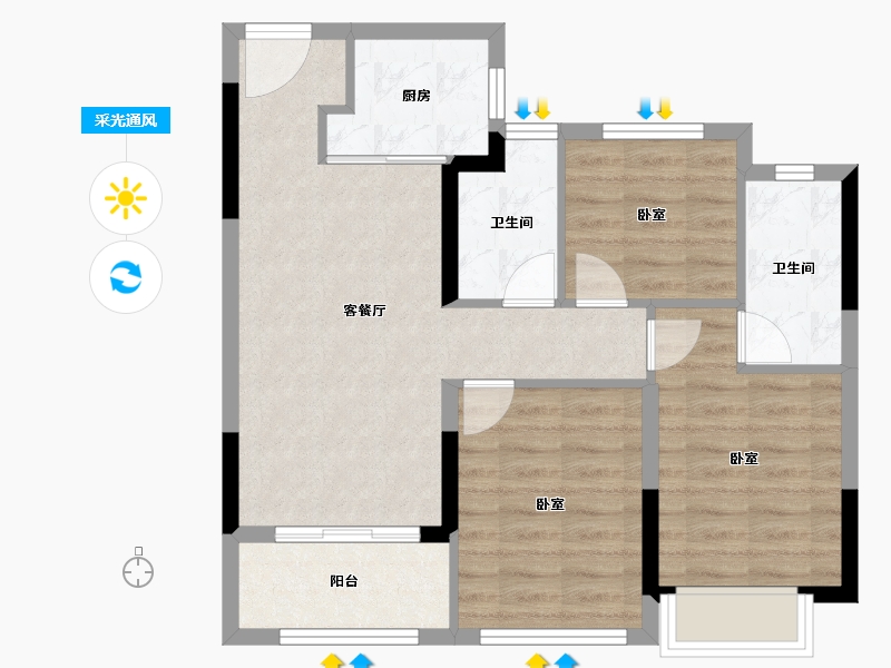 福建省-福州市-国贸·凤凰原-70.00-户型库-采光通风