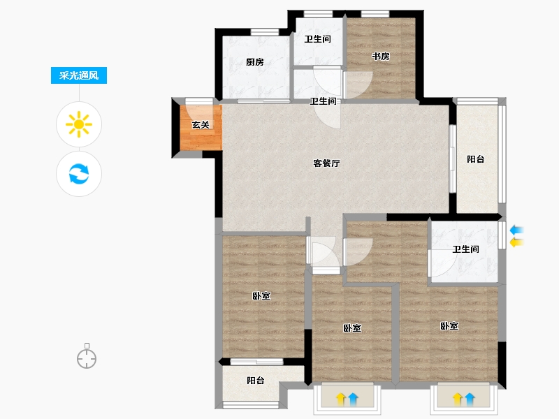 浙江省-嘉兴市-金地风华剑桥-100.01-户型库-采光通风