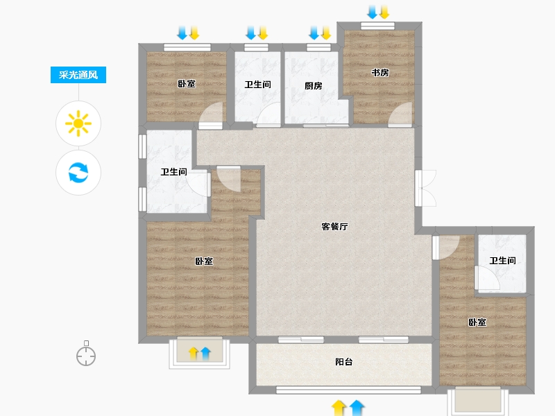 浙江省-杭州市-西房杭语宸鹭院-104.61-户型库-采光通风