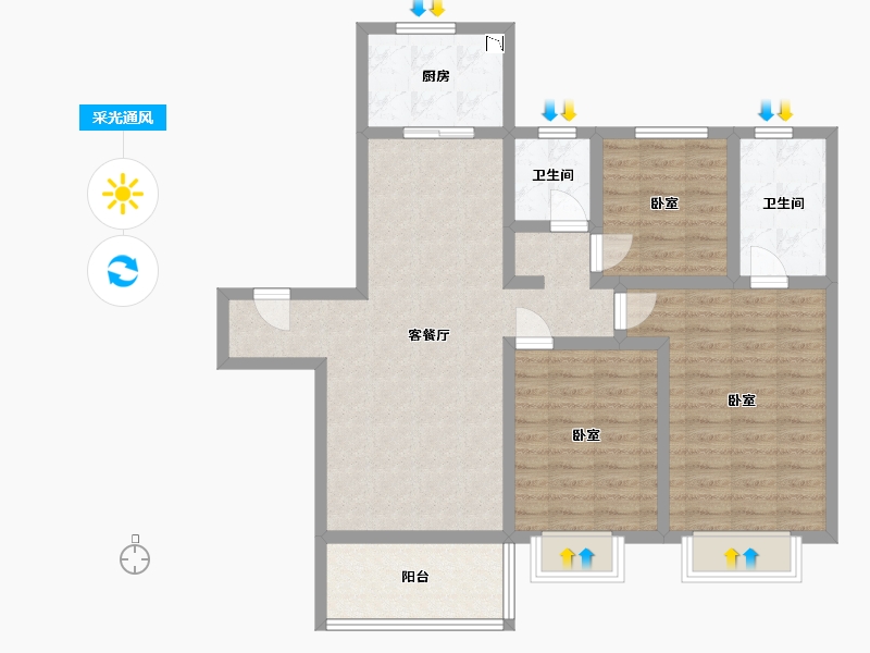 浙江省-宁波市-宝龙一城-94.00-户型库-采光通风