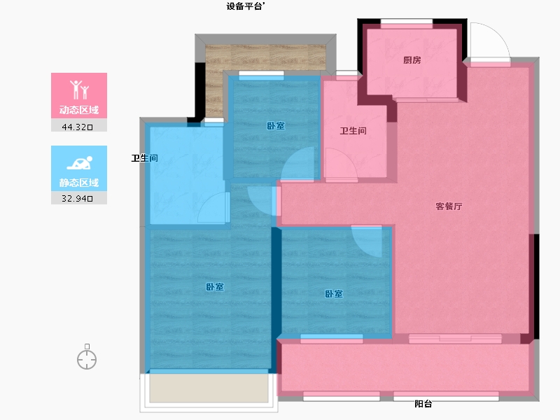 浙江省-湖州市-中梁翡丽蓝湾-71.00-户型库-动静分区