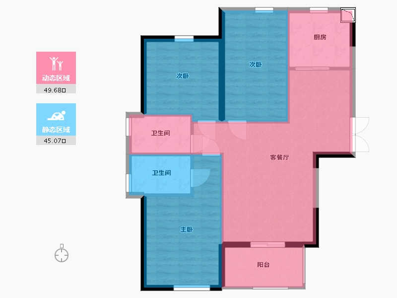 福建省-宁德市-霞浦中茵蔚蓝铭著-86.00-户型库-动静分区