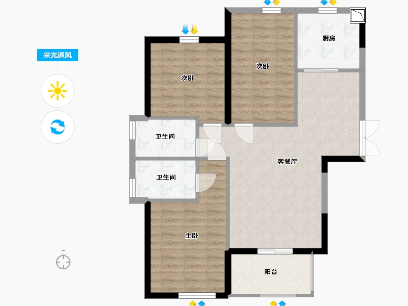 福建省-宁德市-霞浦中茵蔚蓝铭著-86.00-户型库-采光通风