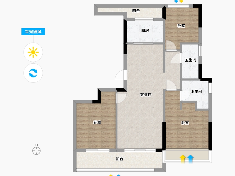 浙江省-宁波市-蓝城·慈溪慈月园-84.17-户型库-采光通风