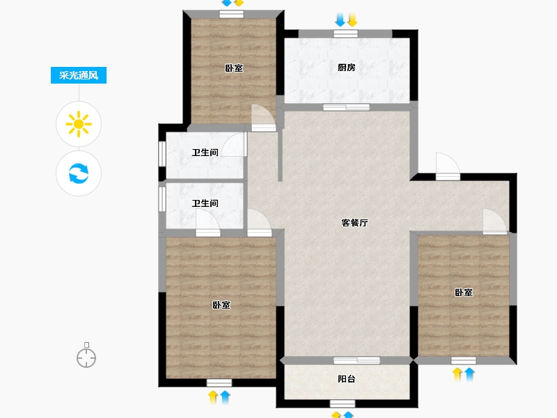 宁夏回族自治区-银川市-中海铂悦公馆-100.68-户型库-采光通风