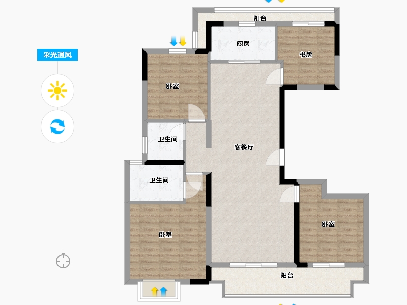 浙江省-嘉兴市-金地风华剑桥-106.00-户型库-采光通风