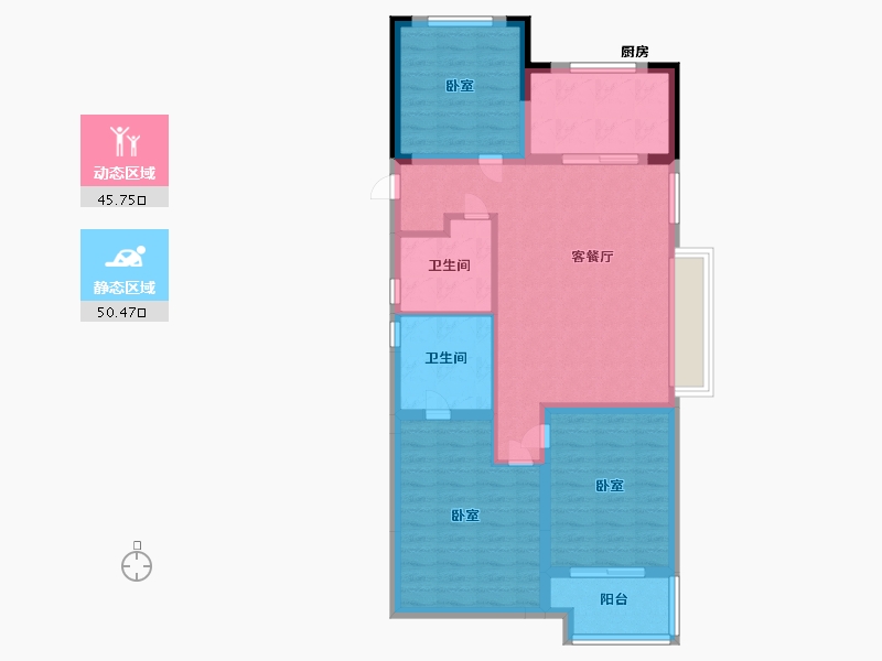 浙江省-宁波市-宝龙一城-85.99-户型库-动静分区