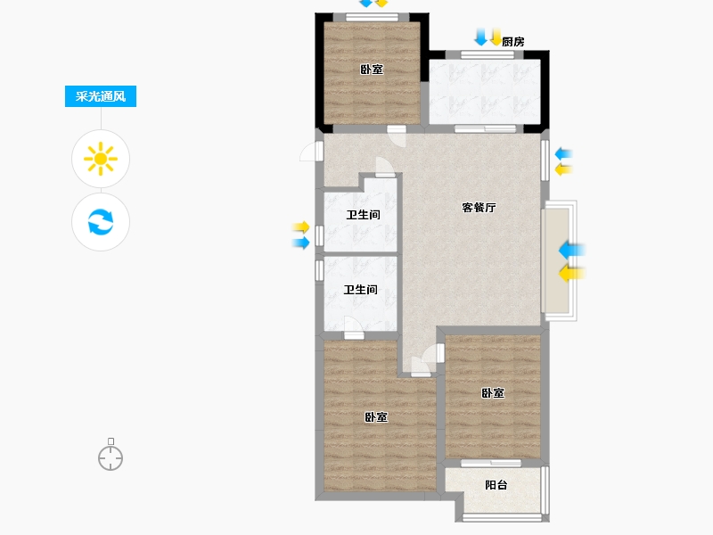 浙江省-宁波市-宝龙一城-85.99-户型库-采光通风