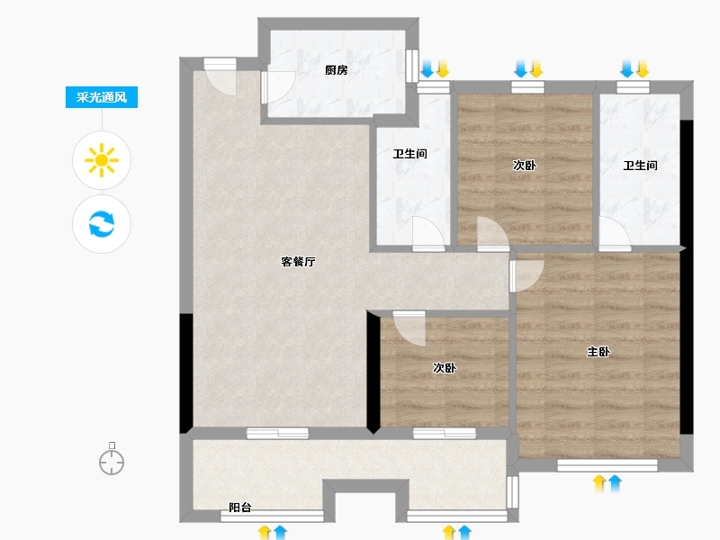 福建省-宁德市-庭盛·阳光壹号院-72.99-户型库-采光通风