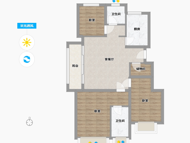 浙江省-杭州市-万科劝学里-72.35-户型库-采光通风