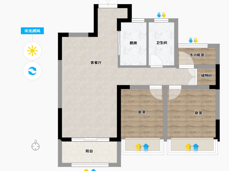 安徽省-合肥市-滨湖龙川里-66.96-户型库-采光通风