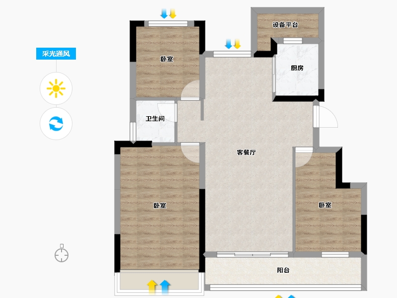 浙江省-湖州市-中梁翡丽蓝湾-86.00-户型库-采光通风