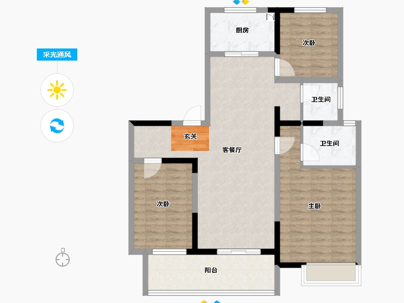 安徽省-阜阳市-壹號府邸-97.00-户型库-采光通风