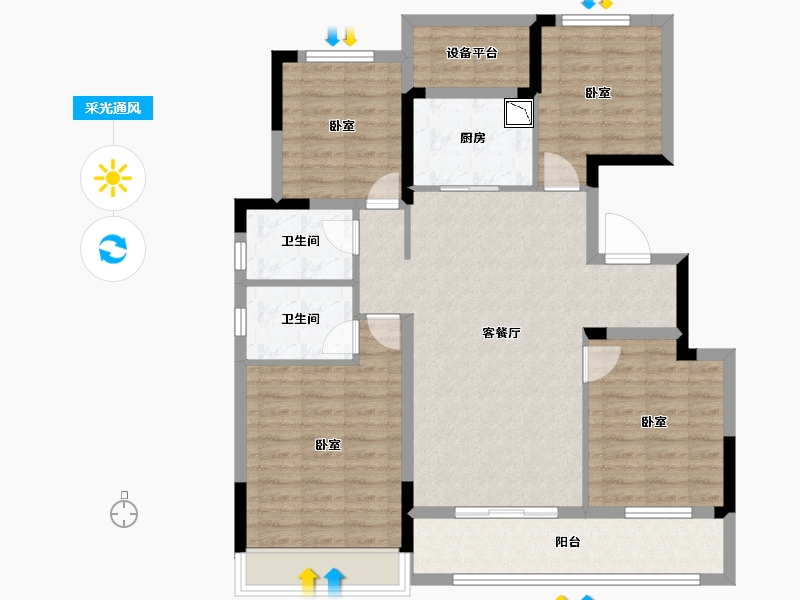 浙江省-湖州市-中梁翡丽蓝湾-101.58-户型库-采光通风