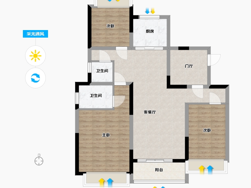 江苏省-苏州市-保利月映庭-100.00-户型库-采光通风