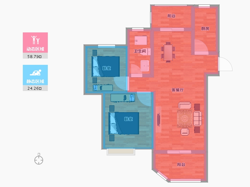 江苏省-扬州市-香茗湖1号-74.28-户型库-动静分区