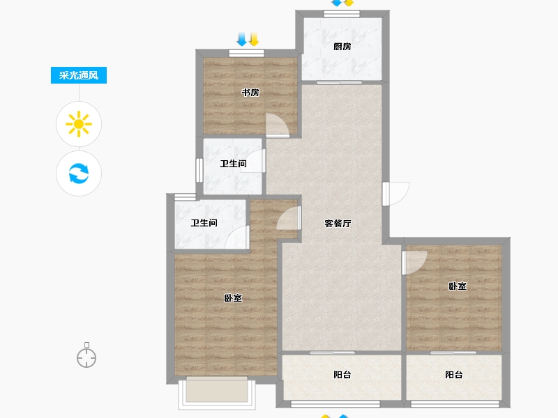 江苏省-扬州市-佳源·西城印象-90.21-户型库-采光通风