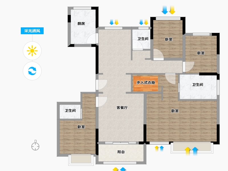 浙江省-湖州市-亨通吴越嘉苑-136.00-户型库-采光通风