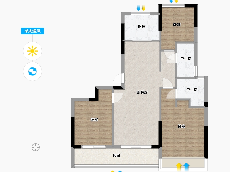 浙江省-宁波市-蓝城·慈溪慈月园-85.20-户型库-采光通风