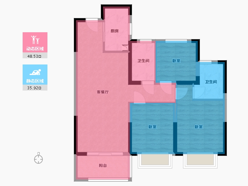 浙江省-宁波市-中海逸江源境-74.85-户型库-动静分区