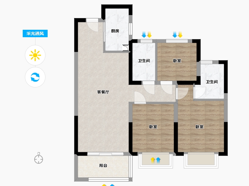 浙江省-宁波市-中海逸江源境-74.85-户型库-采光通风