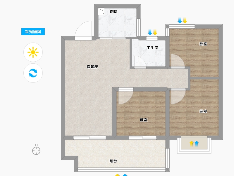 安徽省-合肥市-中梁力高云湖印-71.00-户型库-采光通风