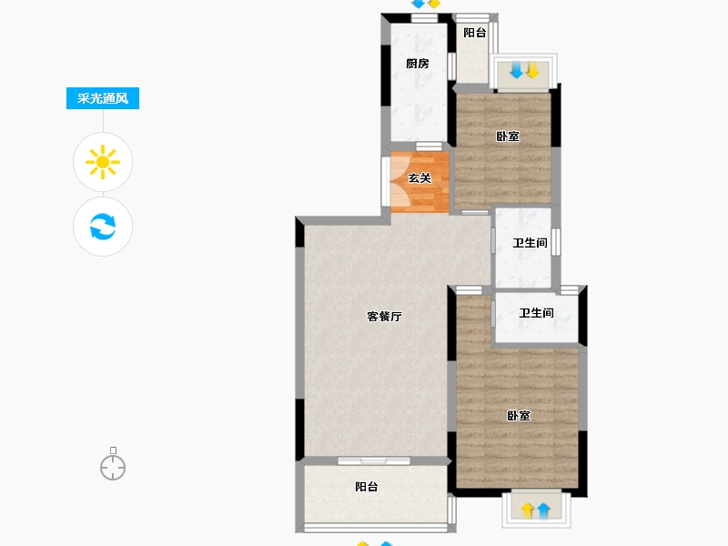 浙江省-嘉兴市-恒天·祥符荡-76.00-户型库-采光通风