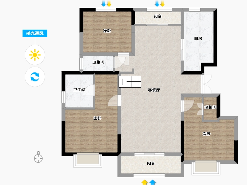 陕西省-西安市-红星紫御半山-110.87-户型库-采光通风