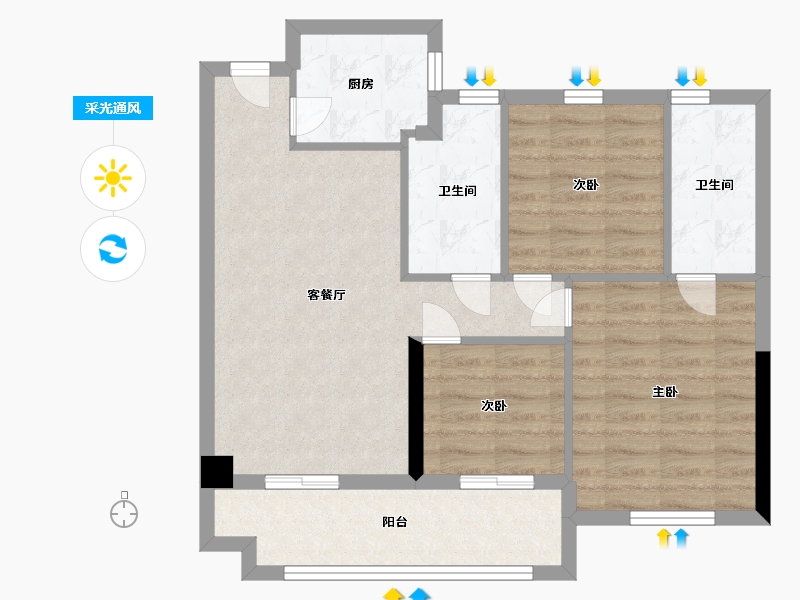 福建省-宁德市-庭盛·阳光壹号院-72.50-户型库-采光通风