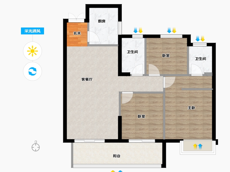 福建省-漳州市-印象澜山-86.84-户型库-采光通风