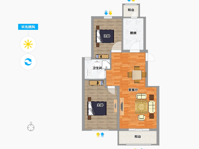 江苏省-扬州市-邗建·和瑞苑-72.00-户型库-采光通风