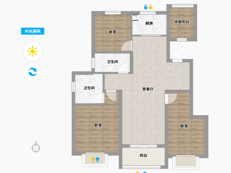 浙江省-宁波市-融创杭州湾壹号-84.41-户型库-采光通风