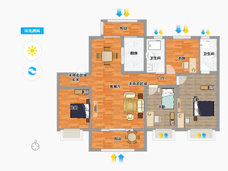 江苏省-扬州市-恒通碧水蓝湾-120.00-户型库-采光通风