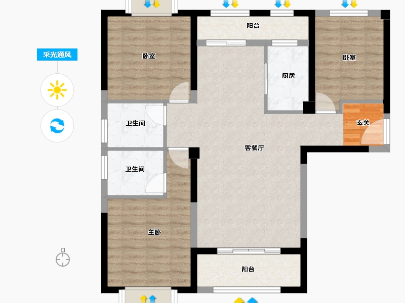 福建省-漳州市-夏商水岸名都-95.73-户型库-采光通风