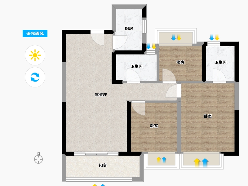 浙江省-温州市-阳光城愉景嘉园-77.00-户型库-采光通风